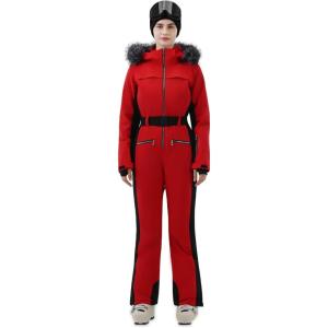 Women Ski Suit One Piece Snow Jumpsuit Snow Stretchy Outfit Snowboard Onesie Insulated Waterproof Winter Warm(Red and Black)