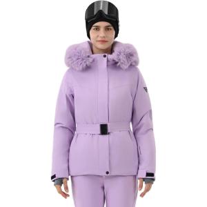 HIGH EXPERIENCE Women Ski Jacket Snowboard Fitted Slim Belted Snow Coat Warm Winter Waterproof Windproof Insulated Hooded(Light Purple)